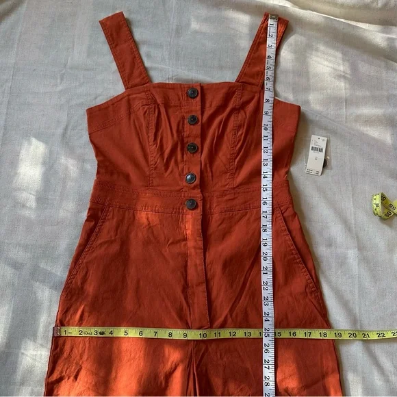 Maeve The Portside Jumpsuit 10 Wide Leg Linen Blend Square Neck Rust Orange NWT - Picture 11 of 15